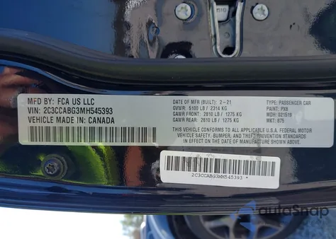 2021 Chrysler 300 300S из США, поврежденный, VIN 2C3CCABG3MH545393